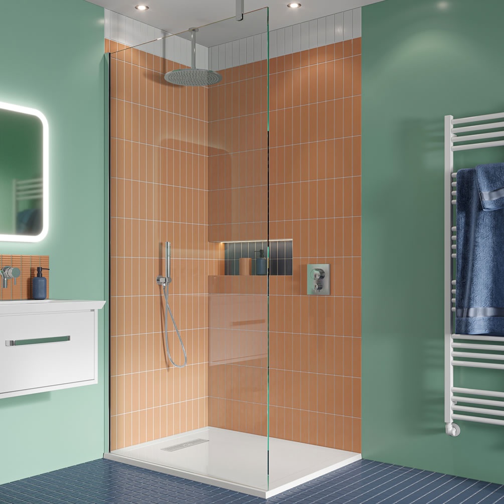 Lifestyle image of Crosswater Gallery 10 Polished Stainless Steel 1400mm Wetroom Screen